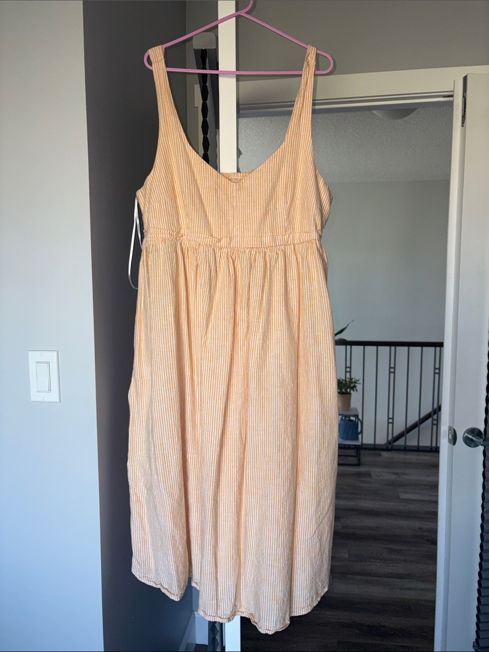Joe fresh orange white pin striped linen blend dress XL